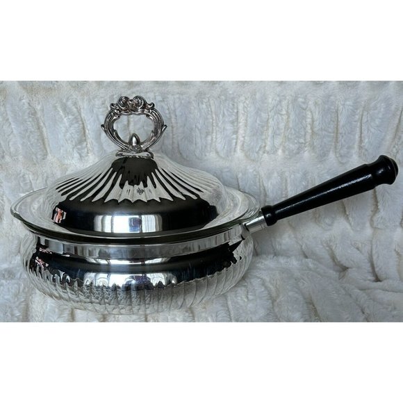 Crosby Handled Silver-plated Casserole Dish With Lid & Pyrex Casserole Dish Vtg